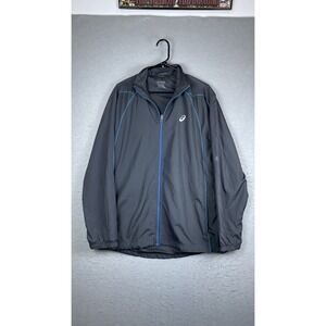 Asics Jacket Mens XL Gray Full Zip‎ Running Windbreaker Reflective Lightweight